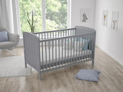 Produktbild von Love For Sleep Babybett Kinderbett 70x140cm Grau,Lattenrost Gitterbett aus Holz 2 in 1,mit mitgelieferten Sicherheits-Holzbarrieren