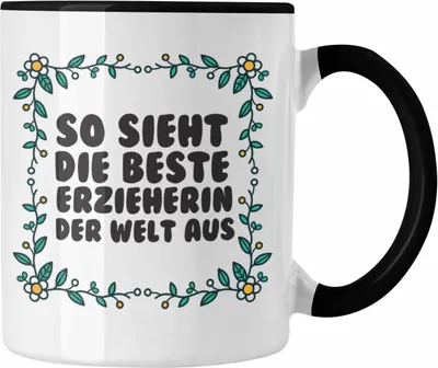 Produktbild von Trendation - Erzieherin Tasse Geschenk Herz Geschenke Abschiedsgeschenk mit Spruch Kaffeetasse für Erzieherin (Schwarz)
