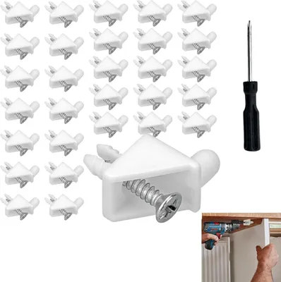 Produktbild von 30 Stück Bodenträger 5mm Weiß passend als Ersatzteil für Regalbodenträger, Bodenhalter Weiß für die Reparatur von Schränken (Mit 30 Schrauben und 1 Schraubendreher)