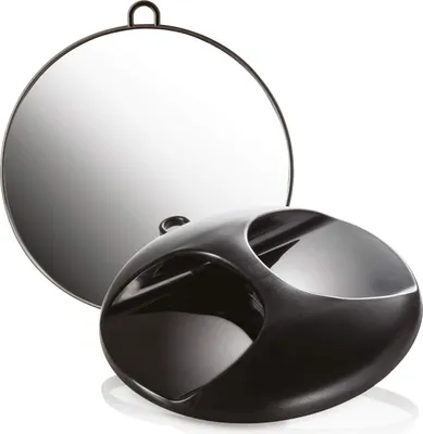 Produktbild von Friseur-Spiegel schwarz, Salon Handspiegel m. Öse, rund Ø 29 cm