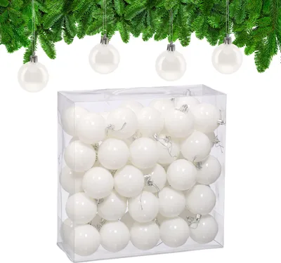 Immagine prodotto di Set da 50 palline natalizie Relaxdays, in plastica, diametro: 6 cm, decorazioni festive per l'albero di Natale, decorazioni lucide, bianche