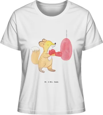 Produktbild von Mr. & Mrs. Panda Damen Oberteil Fuchs Boxen Größe M - Weiß - Geschenk, Baumwoll T-Shirt, Boxtraining, Boxkampf, Kurzarmshirt, shirt