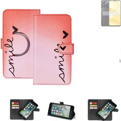 Produktbild von K-S-Trade Schutzhülle Handyhülle kompatibel mit Realme C51s Hülle cover bookstyle Etui ''smile'' rot Standfunktion Kameraschutz (1Stk)