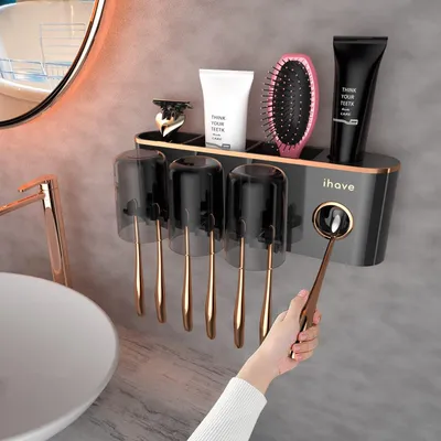 Immagine prodotto di Solidchoice - Porta spazzolini da parete con dispenser per dentifricio e 3 bicchieri