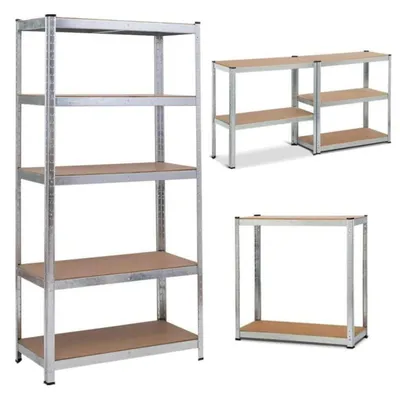 Image de Étagère métallique, 5 niveaux, design industriel, 170 x 75 x 30 cm, galvanisée