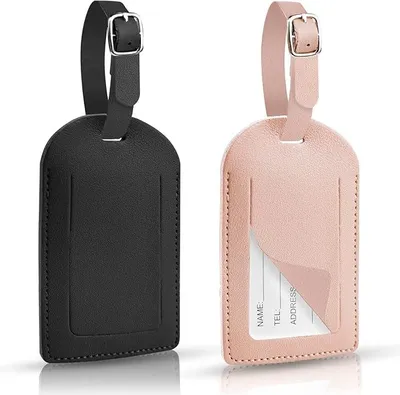Produktbild von PolkaHome® 2 Stück Kunstleder Gepäckanhänger, Kofferanhänger mit Namensschild, Adressanhänger für Koffer, Rucksack, Reisezubehör –