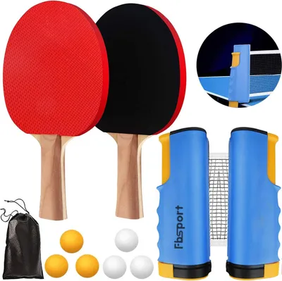 Produktbild von Professionelles Tischtennisset mit 2 Schlägern, einziehbarem Netz, 6 Bällen und Tragetasche - Geeignet für Kinder, Erwachsene und Familien