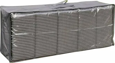 Produktbild von Haushalt International, Aufbewahrungstasche für 4 Hochlehner-Sesselauflagen, Polyester 420D 300g/qm, Anthrazit, 125x32x50 cm (BxTxH), Reißverschluss, Tragegriffe, transparente Vorderseite, wasserabweisende Innenbeschichtung, zusammenfaltbar, witterungsbeständig, verstärkter Rand, leichte Handhabung