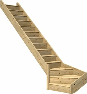 Produktbild von Pertura Wangentreppe Elenie Fichte massiv Mit Setzstufen Seitenwange fichte 1/4-gewendelt unten links 83,5 cm 16 Stufen