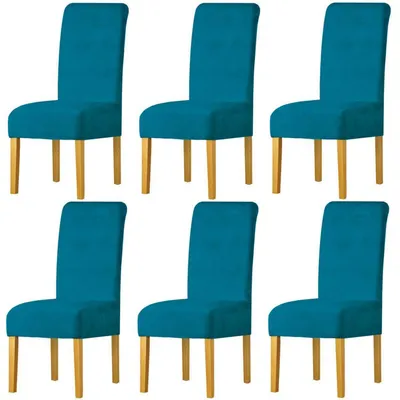 Productafbeelding van Stoelhoesjes, eetkamer, stretch, fluweel, pauwenblauw, set van 6, maat M