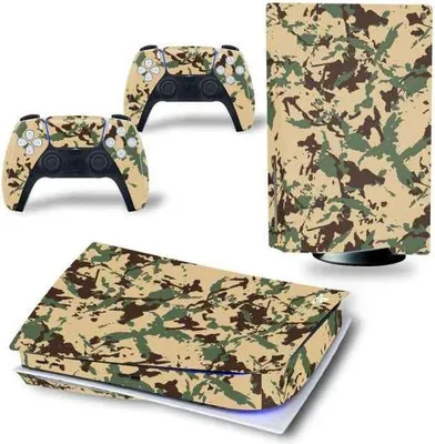 Zdjęcie produktu dla Naklejka na konsolę i kontroler PS5, PlayStation 5 - Wydajna skórka do gier - Akcesoria ochronne - Camo - Żółty
