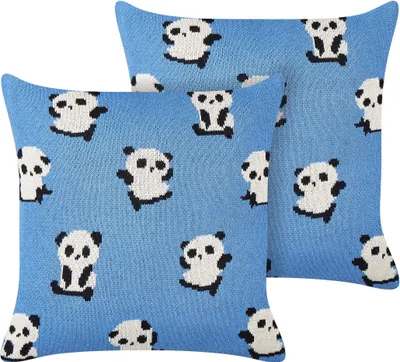 Produktbild von BELIANI Dekokissen 2er-Set blau Baumwollbezug 45 x 45 cm Pandamuster Kinderzimmer-Accessoire