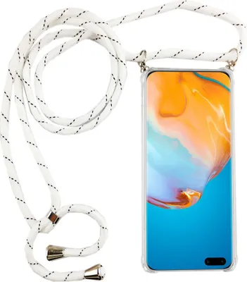 Produktbild von Huawei Case Handykette Hülle Umhänge Tasche Slim Cover Case Handyhülle Kordel Band Case, Für Handy:Huawei P40, Band wählen:Weiß reflektierend