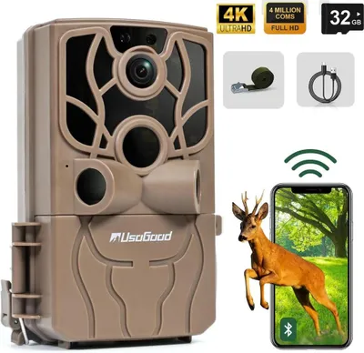 Image de Caméra de gibier WiFi 4K 48MP avec carte mémoire de 32 Go, vision nocturne, avec transmission par téléphone portable APP