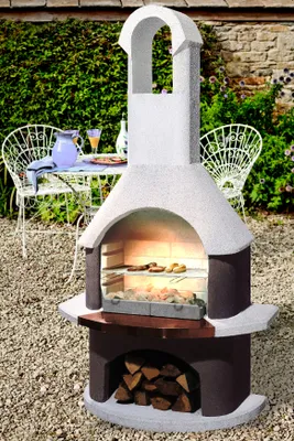 Produktbild von Buschbeck Gartengrillkamin St. Moritz weiß-braun 90102.000