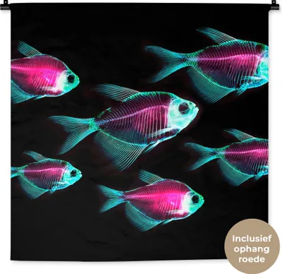 Produktbild von MuchoWow® Wandteppich Wandbehang Fisch - Lila - Blau 90x90 cm Tapisserie Dekoration Wandtuch - Wandaufhänger