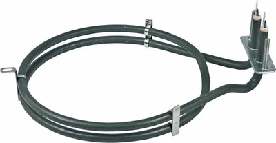 A close-up studio shot of a circular oven heating element.