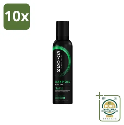 Imagen del producto de 10 unidades de espuma para el cabello Syoss Keratin, 250 ml cada una, pack ahorro