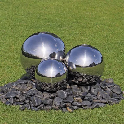 Produktbild von CLGarden 3 Kugeln aus Edelstahl für Springbrunnen 3er Set Edelstahlkugeln poliert Garten Brunnen Dekoration
