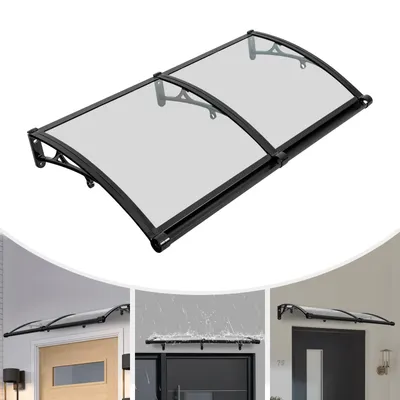 Produktbild von Regendach für Haustüren Bogen-Regenhaus für draußen, Sonnenschutz (Klar+Schwarz)