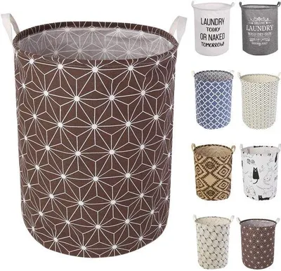 Image de Grand panier à linge pliable en coton et lin, 1 pièce