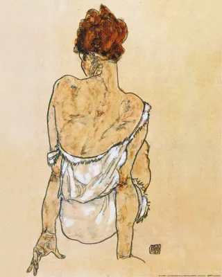 Produktbild von Egon Schiele Kunstdruck Bild - Sitzende In Unterwäsche Rückenansicht, 1917 (50 x 40 cm)