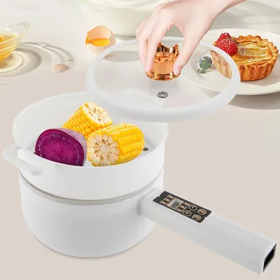 Produktbild von Elektrischer Kochtopf - 1,6 L Doppelkocher mit Dampfrost - 220V Multikocher Hot Pot für Küche und Wohnmobil - Weiß