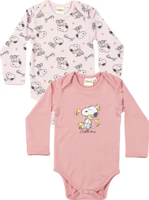 Produktbild von The Peanuts Snoopy Baby Body für Mädchen 2er Set - Strampler Schlafstrampler Langarm Rosa 62-68