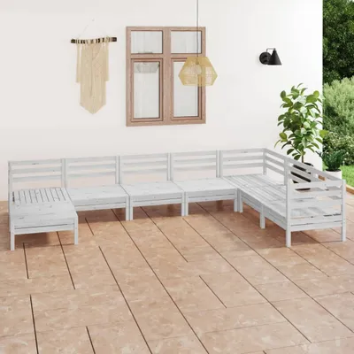 Produktbild von Möbel 8-tlg. Garten-Lounge-Set Massivholz Kiefer Weiß - Gartenmöbelgarnituren 3082985