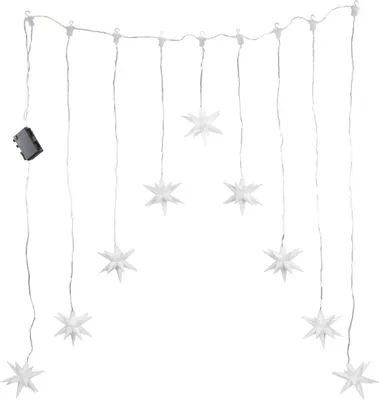 Produktbild von LED Lichterkette mit 9 3D Sternen als Lichtervorhang, ca. 160 x 120 cm, batteriebetrieben, weihnachtlicher Sternenvorhang für innen (weiß)