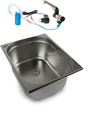 Image de 230V Evier inox 325x265x150 mm Camping lavabo + robinet pompe