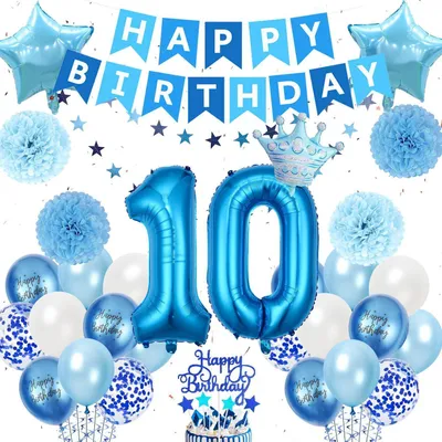 Produktbild von Geburtstagsdeko Set 10. Geburtstag Junge Blau Luftballons Girlande Tortendeko