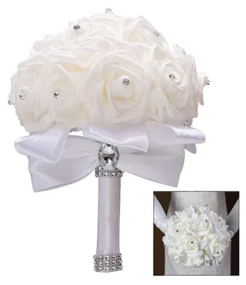 Kunstblumenstrauß, handgemacht, weiß, 22 cm, für Hochzeit