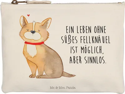 Produktbild von Mr. & Mrs. Panda Stoffbeutel Hund Glück Größe M - Weiß - Geschenk, Herz, Hundeliebe, Waschbeutel, Liebe, Kosmetiktasche, kosmetiktäschchen, Pouch, Corgie, Sprüche