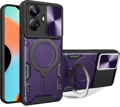 Immagine prodotto di Custodia per Realme 10 Pro+ Custodia resistente a doppio strato con copertura della fotocamera e supporto ad anello Viola