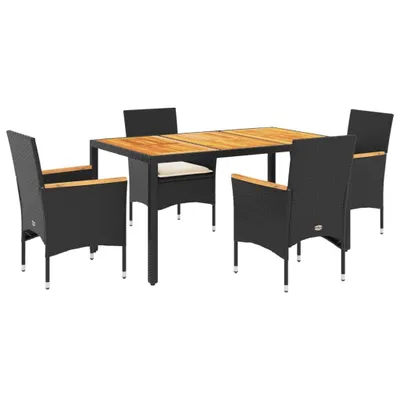Produktbild von vidaXL 5-tlg. Garten-Essgruppe mit Kissen Schwarz Poly Rattan Akazie