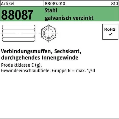 Produktbild von Reyher  6kt.-Verbindungsmuffen 88087 St.Zn M 10x40 Zn (100 Stück)