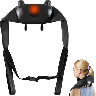 Produktbild von GOPLUS Nackenmassagegerät elektrisch, 4D Shiatsu Massagegerät mit tiefem Gewebekneten, 2 Heizstufen, kabelloses MassagekissenRücken, Schulter, Bein