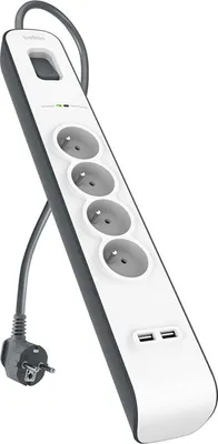 Produktbild von Belkin BSV401CA2M, 525 J, 4 AC-Ausgänge, Typ E, Schwarz, Weiß, Typ E, 2 m