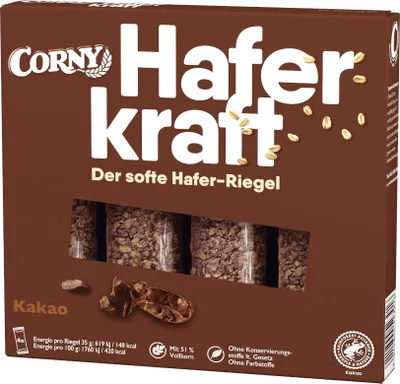 Produktbild von Corny Haferkraft Kakao Müsliriegel, 4x35g