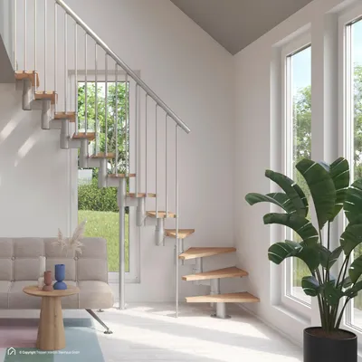 Produktbild von Raumspartreppe Intercon Torino | Mittelholmtreppe mit 13 Stufen | Italo-Silber | Stufendesign: Buche naturbelassen | Wendelung: Links | Stiege