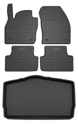 Image de Tapis en caoutchouc + bac de coffre pour Volkswagen T-Cross 2019- (plancher bas) – 5 pièces, noirs, sur mesure
