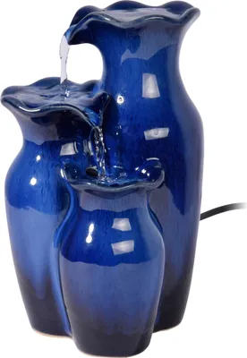 Produktbild von dobar Dreistufiger Design Zimmerbrunnen Keramik, Blau, 14x12,5x22 cm