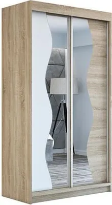 Produktbild von Schwebetürenschrank, 2-türig Schrank mit Spiegel! Moderne Garderobe für Kleidung. Verschiedene Farben (Weiß, Schwarz, Somona) Kleiderschrank RIMA 120 cm