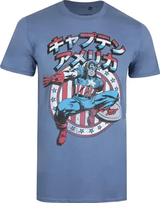 Image de Captain America - T-Shirt Lavé pour Homme TV1086 (L) (Bleu Indigo)