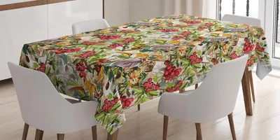 Obrázek produktu pro ABAKUHAUS Eberesche ubrus, smíšený vzor venkovských divokých květin, listů a bobulí, rustikální umělecká kompozice, 140 x 170 cm, vícebarevný