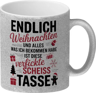 Produktbild von Weihnachtlicher Lebkuchenmann - Glitzer-Kaffeebecher mit Humor
