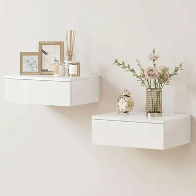 Produktbild von 2er-Set Nachttische, wandmontiertes Design, Schublade, fš¹r Schlafzimmer, Spanplatte, Wei?