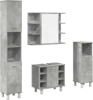 Produktbild von vidaXL 4-tlg. Badmöbel-Set Betongrau Holzwerkstoff