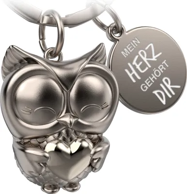 Produktbild von "Mein Herz gehört dir" Eule Schlüsselanhänger "Owly" mit Herz in Silber und Gravur - Liebevoller Glücksbringer für Paare - Geschenk Liebe Freundschaft